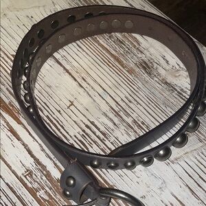 Gray Leather Belt with Perforated Design and Classic Buckle